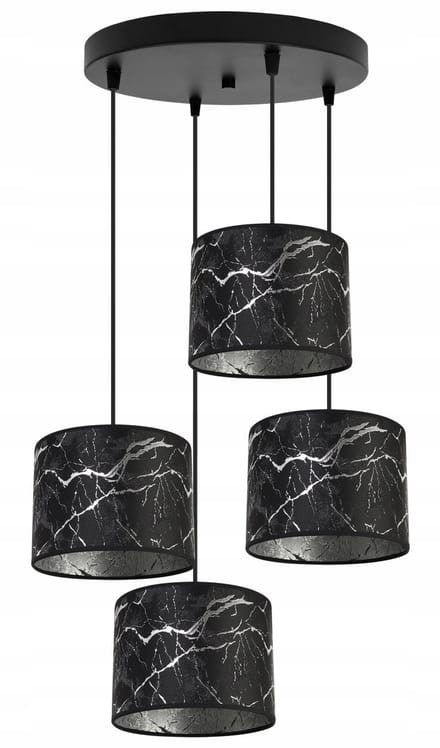 Light-Home Werona – Plafondlamp 4-lichts – Zwart frame – Stoffen kap zwart/zilver – Modern design