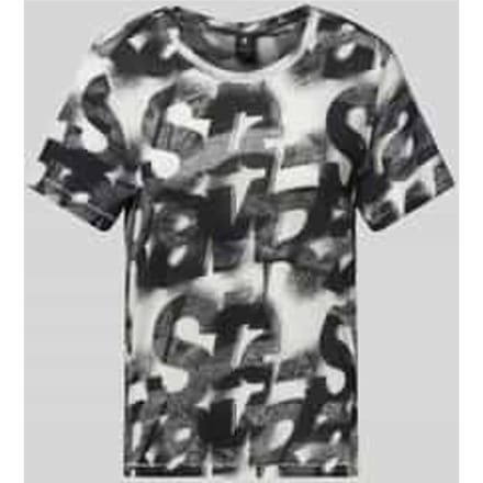 T-shirt met geribde ronde hals