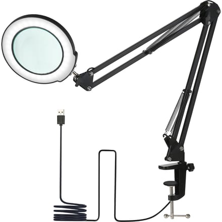 Klemtafellamp met 5x Vergrootglas Zwenkarm Dimbare LED's Bureaulamp Touchbediening 5 zwart