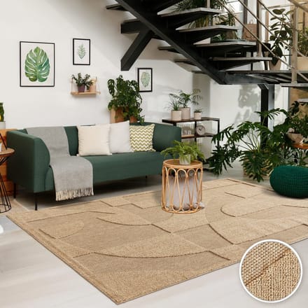Binnen- en buitentapijt weerbestendig balkon keuken boho hoog-laag effect geometrisch 120 x 160 cm Rechthoek 120 x 160 cm Rechthoek beige