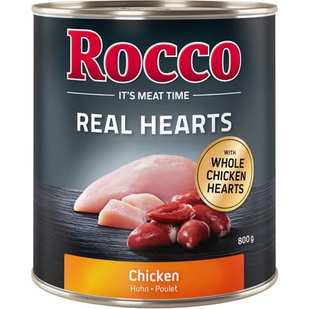 6x800g Real Hearts Kip met hele Kippenharten Rocco Hondenvoer
