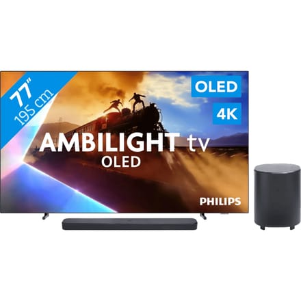 Philips Ambilight 77'' OLED760 4K (2025) + JBL Bar 500 MK2 Zwart