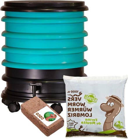 Wormenbak - Compostbak - Afval verwerken - Uitbreidbaar ontwerp - 64 liter - Turkoois
