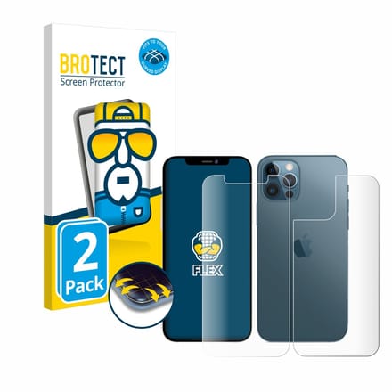 BROTECT - Screenprotector voor Apple iPhone 12 Pro (Voor+Achter) - Folie Beschermfolie transparant volledig dekking - 2 Stuks