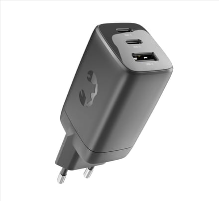 Fresh 'n Rebel Oplader iPhone & Samsung – 67W Adapter 2x USB-C & USB-A (3 poorten) – Veilige Snellader iPhone & Samsung – Storm Grey