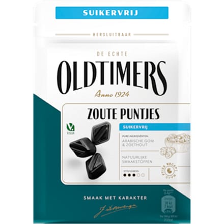 Oldtimers - Drop - Zoute Puntjes Suikervrij - 1 zakje - 100 gram