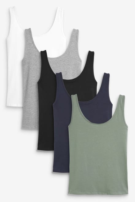 Next - Dames - Set van 5 hemdjes met dik bandje - Petite - Zwart