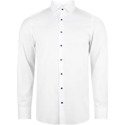 Roy Robson Overhemd Solid Color Cotton Subtle Stretch Dark Contrast Buttons Wit / male