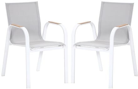 Vente-unique Set van 2 stapelbare tuinfauteuils in aluminium en textileen - Lichtgrijs en wit - ZEYVA van MYLIA