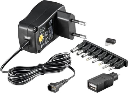 Universele adapter 3-12V - max. 300mA - 9 pluggen - 1.45 meter - Allteq