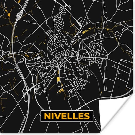 Poster Nivelles - Plattegrond - Kaart - Goud - Stadskaart - 75x75 cm