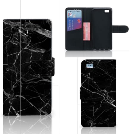 Huawei Ascend P8 Lite Bookcase Marmer Zwart - Origineel Cadeau Vader