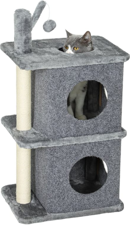 PawHut Kattenboom - Spaanplaat, Pluche - 43x33x80cm - Donkergrijs