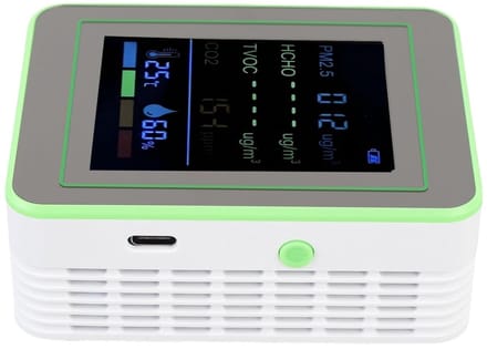 Luchtkwaliteitsmeter - Slimme Detector - Binnenlucht Meten - 6-in-1 Meting - Compact Formaat - Wit Groen