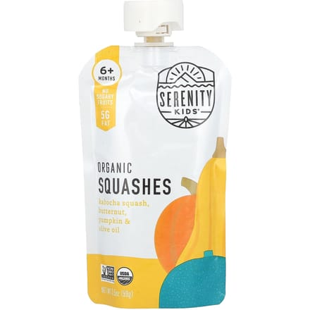 Serenity Kids, Biologische Pompoen, 6 maanden+, Kabocha Pompoen, Butternut, Pompoen en Olijfolie, 3,5 oz (99 gram) white