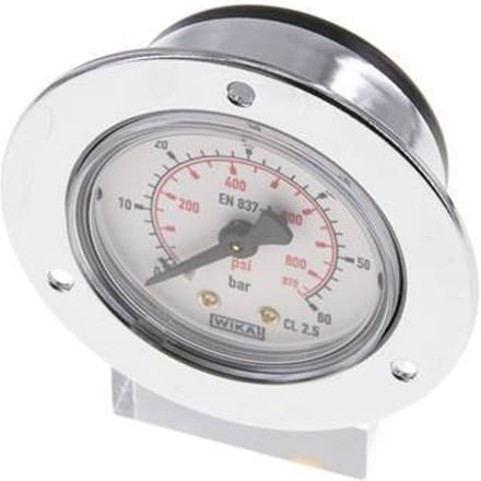 0..60 Bar Paneelmontage Manometer Staal/Messing 50 mm Klasse 2.5 (Voorflens) - MW06050SH-FP