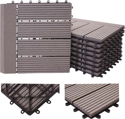 WPC Vloertegels - Houtcomposiet Tegels - Balkon Terras - 3D Structuur - 1 m² - Grijs