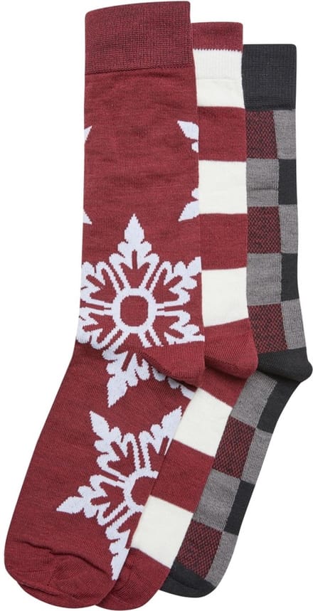 Urban Classics - Christmas Snowflakes 3-Pack Sokken - 43/46 - Bordeaux rood