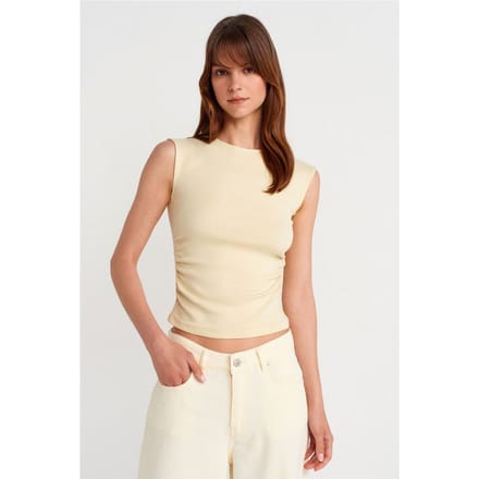 Dames Geribbelde Mouwloze T-shirt met Ronde Hals
