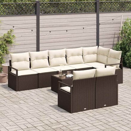 vidaXL - Tuinbank - Set - 9 - st - Bruin - en - Crème - poly - rattan