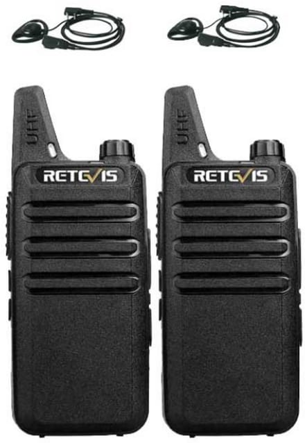 Set van 2 Retevis RT622 vergunning vrije UHF mini portofoons met D-shape oortje