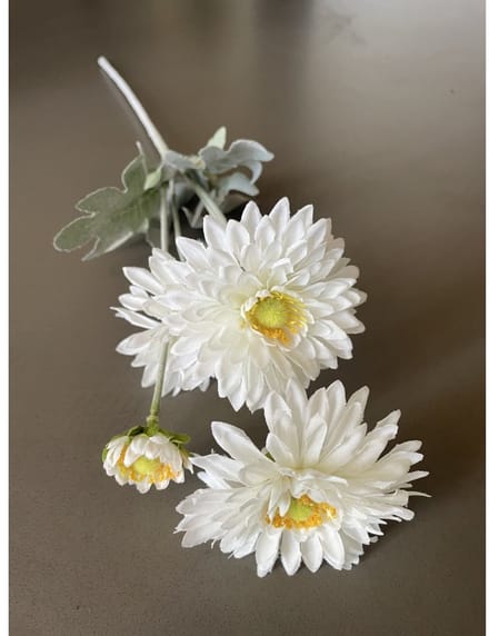 Chrysant - 4 koppig - wit - zijden bloemen - 3 stelen - onderhoudsvrij - 61 cm - kunstbloemen
