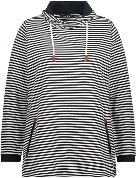 Ulla Popken - Dames - Sweatshirt strepen classic opstaande kraag lange mouwen - Zwart - Maat 42+