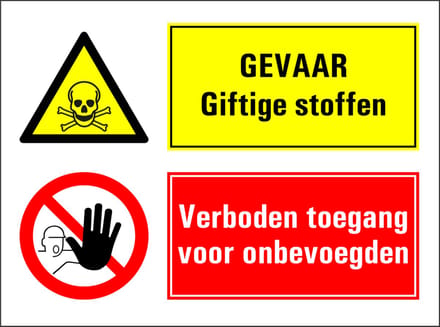Gevaar giftige stoffen, verboden toegang onbevoegden sticker 280 x 210 mm