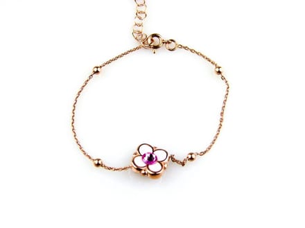model Bambi armband in zilver roze verguld met bloem roze email