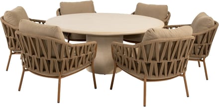 Hampton Biarritz low dining tuinset 160xH69 cm rond 7 delig mortex amber 4 Seasons Outdoor