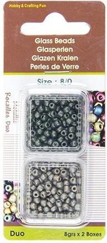 Rocailles Metallic Duo Metallic Duo, 8/0. 2 X 8 Gram, 4 DOOSJES, L Grijs / D Grijs No. 4512