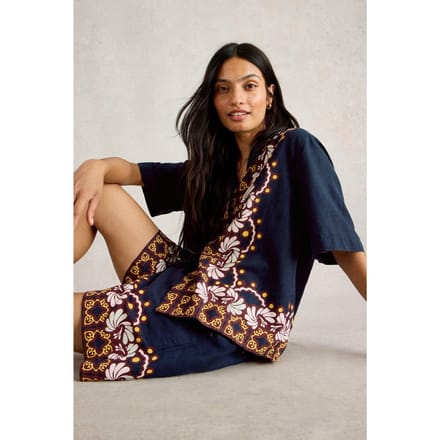 White Stuff Bella Linen Blend Resort Shirt Navy Multi Größe: 6 | Business hemden Outlet | Damen | Weiß
