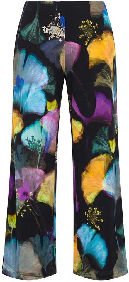 Ulla Popken - Dames - Slinky broek gingko-ontwerp biezen elastische tailleband - Zwart - Maat 54+