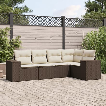 vidaXL - 5-delige - Loungeset - met - kussens - poly - rattan - bruin