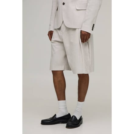 Linnen-look Wide Fit Plooifront Getailleerde Jorts | Stone | Size 28