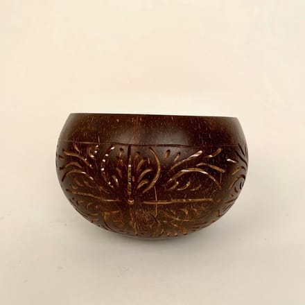 Kokosnoot waxinelicht houder ±15cm lijnenpatroon