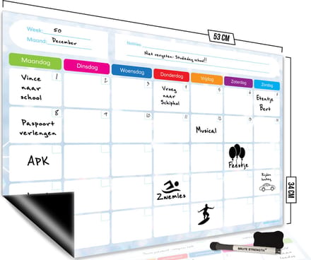 Brute Strength - Magnetisch Weekplanner whiteboard (25) - 53 x 34 cm - Planbord - Familieplanner - Gezinsplanner - To Do Planner