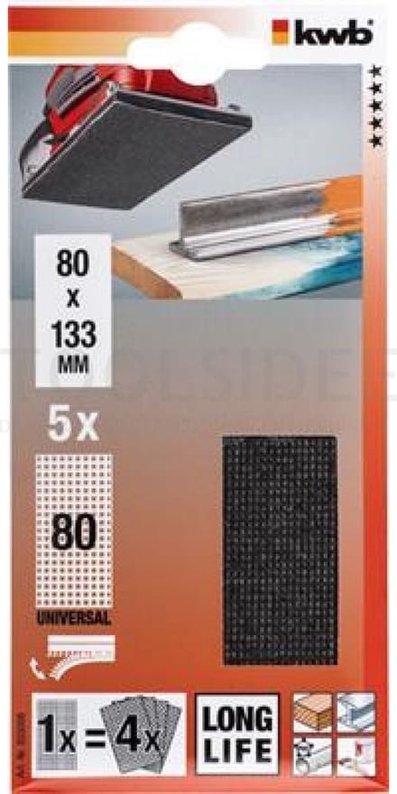 kwb 855008 Schuurnetset Korrelgrootte (num) 80 (l x b) 133 mm x 80 mm 5 stuk(s)