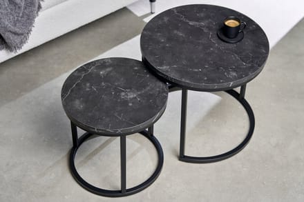 Set van 2 bijzettafels ELEGANCE 45cm zwart marmeren design metalen frame rond - 43644