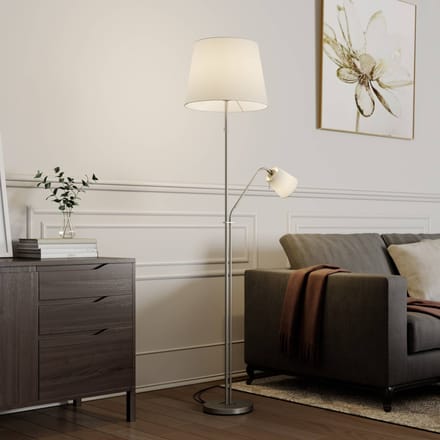 Vloerlamp Lindby Nantwin, 175 cm, wit, nikkel, textiel