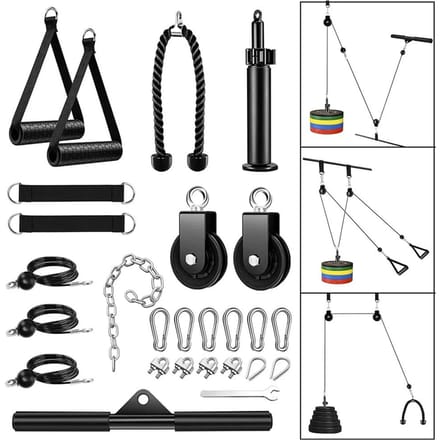 27 stuks Fitness Pulley System Gym LAT Pulldown Attachments Squat Rack Dual Cable Machine met Biceps 27pcs set black