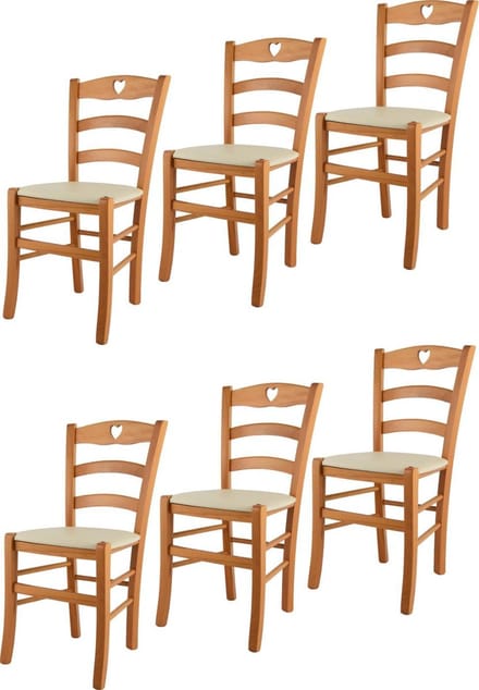 Tommychairs Cuore - Eetkamerstoelen - Set van 6 - Bruin - Kunstleer en Hout