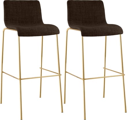 CLP Hover Barkrukken Set van 2 - Stapelbaar - Goudkleurig Onderstel - 150 kg - Stof - bruin/goud