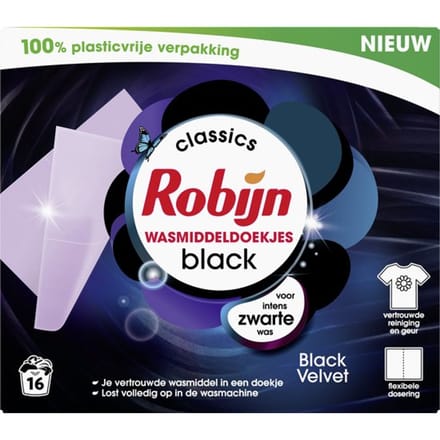 Robijn Classics Black Velvet Wasmiddeldoekjes 16 wasstrips