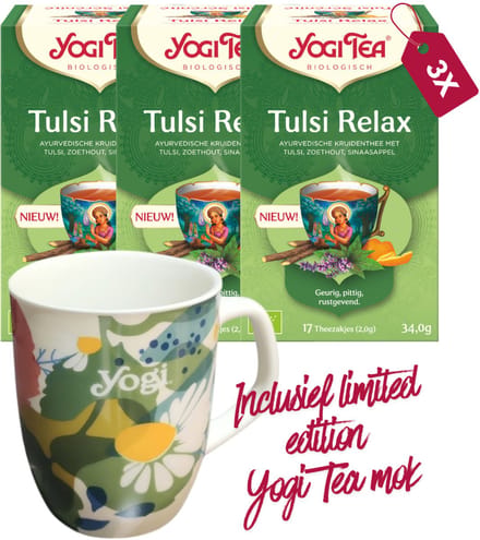 Yogi Tea Tulsi Relax Bio - 3 pakjes - inclusief limited edition Yogi Tea mok