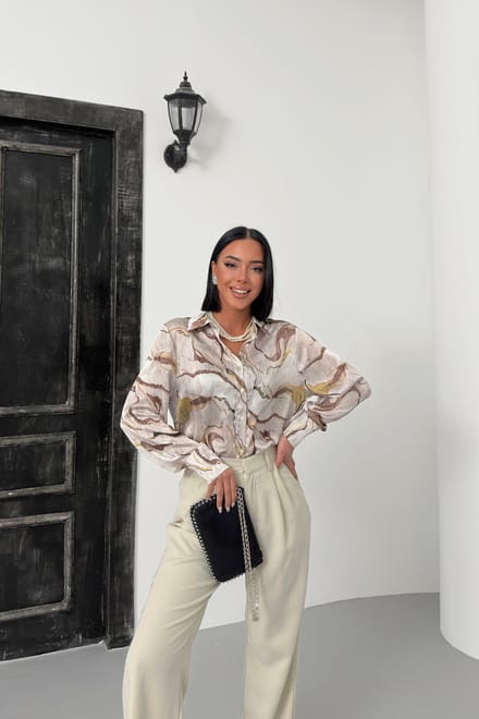 Abstracte Print Knop-Up Shirt