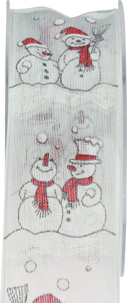 Cadeaulint Kerstsneeuwman Winter Rood Wit 40mm 15m