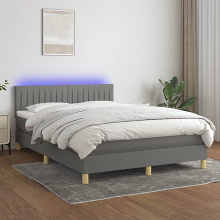 vidaXL - Boxspring - met - matras - en - LED - stof - donkergrijs - 140x200 - cm