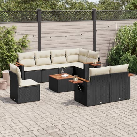 vidaXL - 9-delige - Loungeset - met - kussens - poly - rattan - zwart