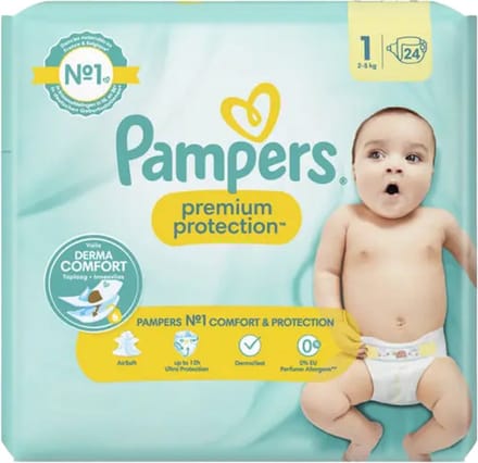 Pampers Luier Premium Protection Maat 1 Newborn (2-5 kg), 24 Stuks